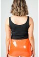 PVC ORANGE BODYCON HIGH WAIST SEXY WET LOOK SHORT SKIRT