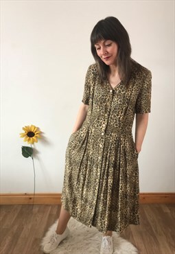 Vintage 1980s Leopard Print Midi Dress