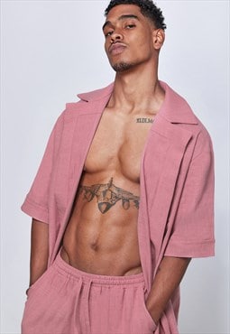 Pink Men's Linen Jacket&Pants,Hippie Style,Kimona Men