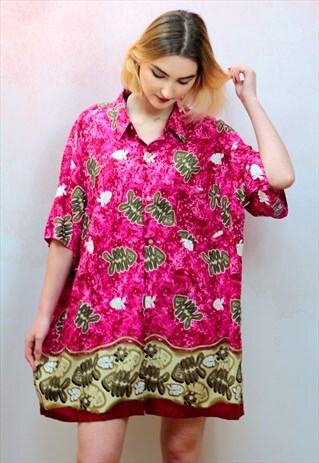 1990S VINTAGE MAGENTA PINK HAWAIIAN VISCOSE OVERSIZED SHIRT
