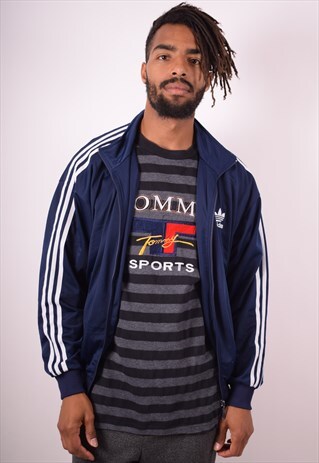 ADIDAS MENS VINTAGE TRACKSUIT TOP JACKET MEDIUM BLUE 90S