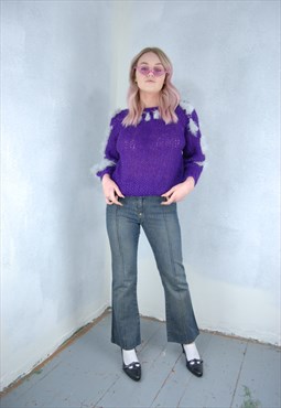 Vintage 90's crochet knitted fluffy knitted jumper in purple