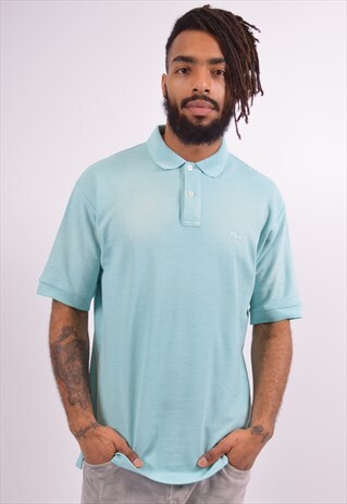 FILA MENS VINTAGE POLO SHIRT LARGE BLUE 90S