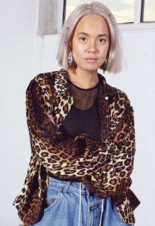 BROWN LEOPARD PRINT BAGGY SHIRT