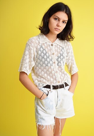 90'S RETRO NORMCORE KNIT MINIMALIST SCANDI TOP IN CROCHET