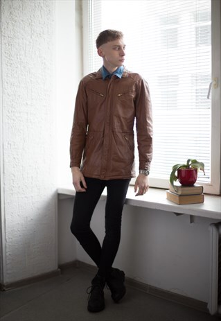 VINTAGE 80'S BROWN LEATHER COAT