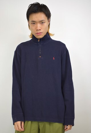 VINTAGE 90S POLO RALPH LAUREN NAVY 3/4 ZIP SWEATSHIRT