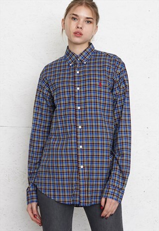 VINTAGE BLUE POLO RALPH LAUREN LONG SLEEVE CHECKERED SHIRT