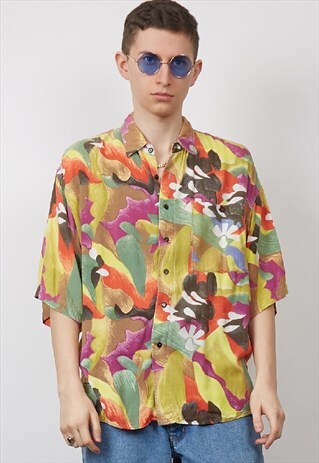 VINTAGE 80'S SALUTE WATERCOLOUR PRINT SHIRT