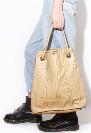 VINTAGE 90'S LEATHER PATCHWORK TOTE BAG