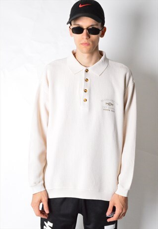 VINTAGE 90S BEIGE 1/3 BUTTON POLO SWEATSHIRT