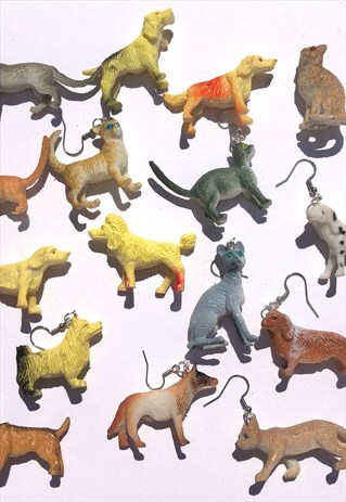 HANDMADE WEIRD UNISEX FESTIVAL CAT & DOG EARRINGS
