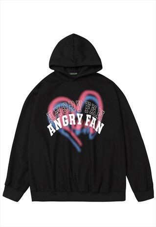 HEART PRINT HOODIE ANGRY SLOGAN PULLOVER EMBELLISHED JUMPER
