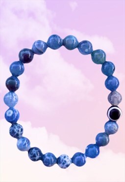 Medium Blue Dragons Vein Agate Beaded Gemstone Bracelet