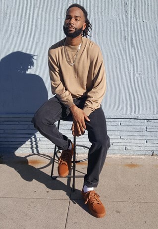 90S MINIMALIST LUXURY SILK BLEND MOCK NECK BROWN SWEATER