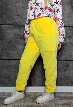Bright fleece joggers yellow 2 in 1 pants handmade shorts