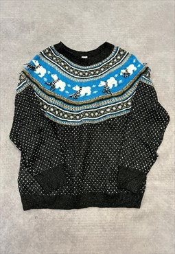 Vintage Knitted Jumper Polar Bear Patterned Knit Sweater