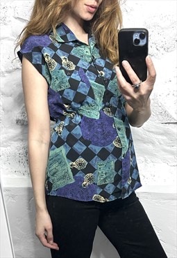 Vintage Printed Colorful Blouse / Top - XS - S