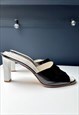 CHANEL HEELS MULES CC LOGO BLACK WHITE VINTAGE 39 / 6