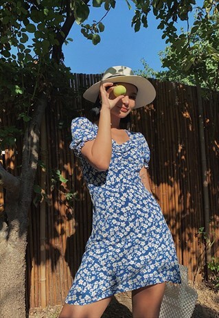 RUFFLE FLORAL COTTON LINEN DRESS