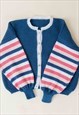 VINTAGE 90S CONTRAST MULTI STRIPED KNIT CARDIGAN WOMEN L