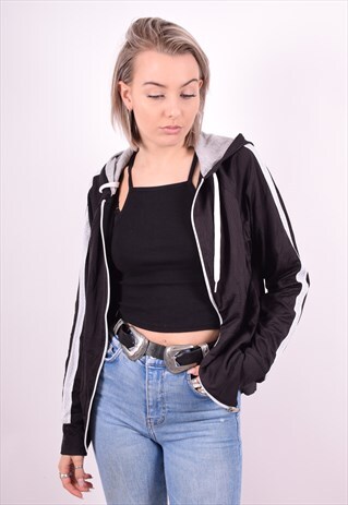 CHAMPION WOMENS VINTAGE HOODIE JACKET LARGE BLACK 90'S