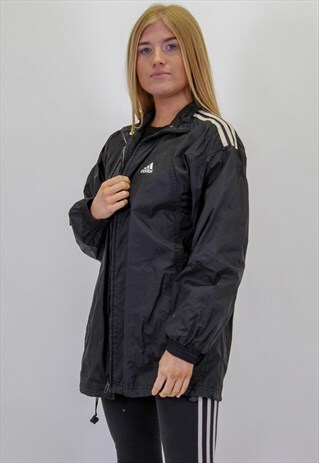 VINTAGE ADIDAS WINDBREAKER JACKET IN BLACK MEDIUM