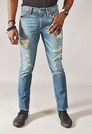 VINTAGE LEVI'S SLIM FIT DISTRESSED MID BLUE JEANS