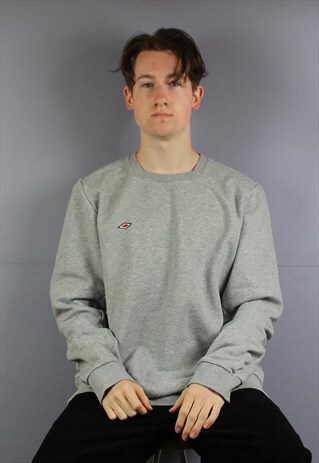 VINTAGE UMBRO CREWNECK SWEATSHIRT IN GREY WITH EMBROIDERED L