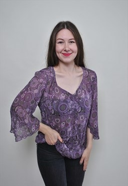 Y2k paisley blouse, vintage transparent pullover shirt 