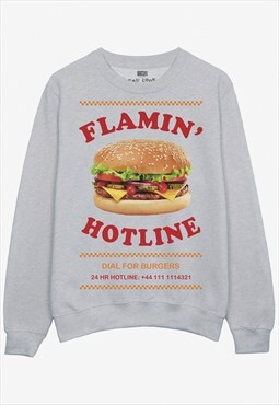 Flamin Hotline Unisex Burger Sweatshirt in Grey