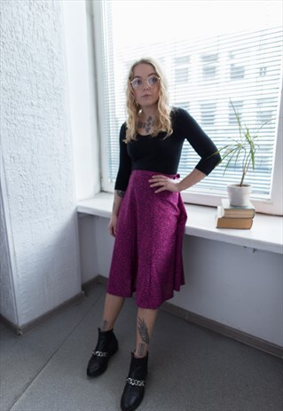 VINTAGE 70'S PURPLE ABSTRACT PRINT MIDI SKIRT