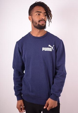 PUMA MENS VINTAGE SWEATSHIRT JUMPER LARGE BLUE 90S