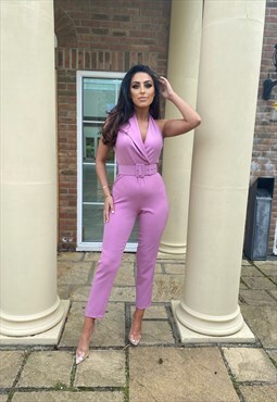 Tailored belted Jumpsuit in pink/lilac