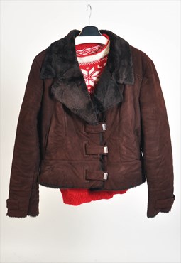 Vintage 0s faux suede faux shearling jacket
