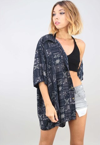 VINTAGE OVERSIZED SHORT SLEEVE PATTERNED SHIRT