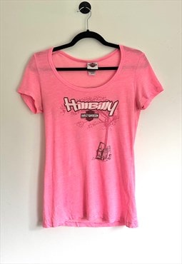 Harley Davidson Hillbilly Graphic Print Neon Pink T-Shirt