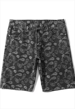 Black paisley pattern Denim shorts Y2k