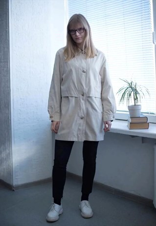 VINTAGE 90'S BEIGE BUTTON UP TRENCH COAT