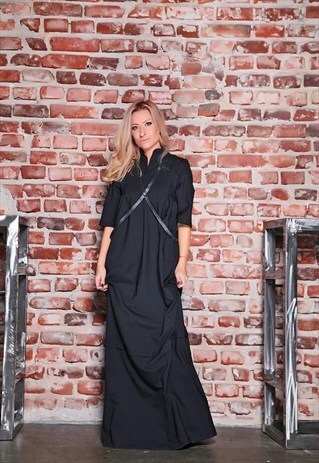 SWEATER DRESS/ BLACK MAXI DRESS/ WOOL DRESS