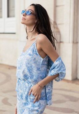Blue Porcelain Print Relaxed Fit Cami Top