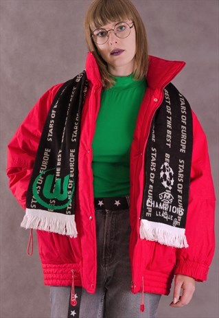 VINTAGE 80S / EARLY 90S WARM, RED, UNISEX BOMBER JACKET