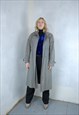 VINTAGE 80'S LONG GLAM RAVE PARTY TRENCH COAT JACKET IN GREY