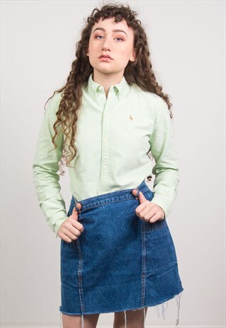 VINTAGE 90'S DENIM FRAYED HEM MINI SKIRT