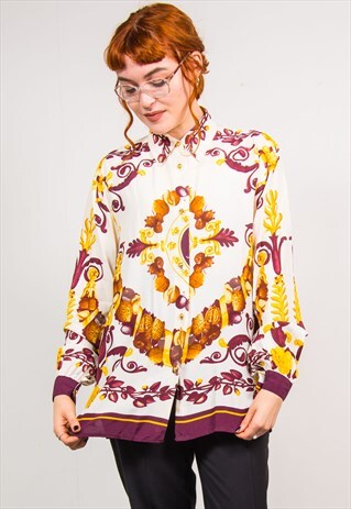 VINTAGE 90'S FLORAL ABSTRACT BAROQUE PATTERN SHIRT BLOUSE