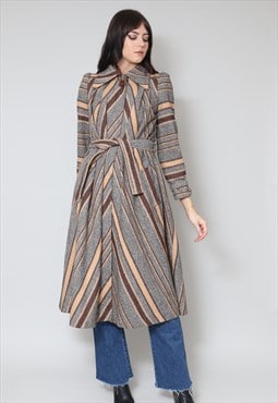 Revival 70's Vintage Ladies Coat Stripe Brown Puff Sleeve 