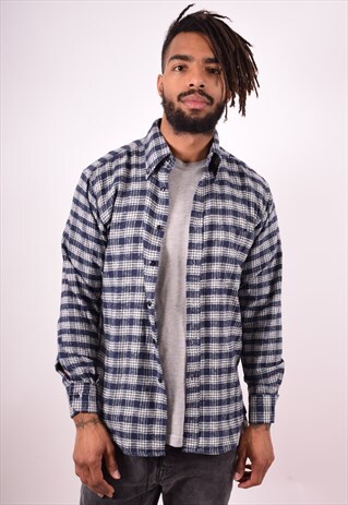 MENS VINTAGE FLANNEL SHIRT MEDIUM BLUE CHECK 90S
