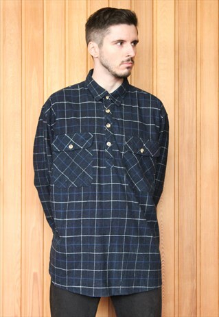 VINTAGE BLUE CHECKED FLANNEL SHIRT