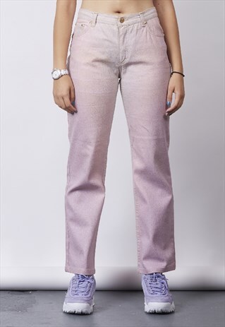 VINTAGE Y2K ROBERTO CAVALLI BABY PINK GLITTER STRAIGHT JEANS