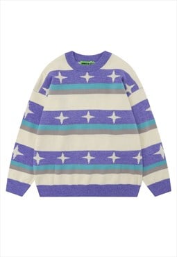 Star sweater knitted striped jumper fluffy skater top purple